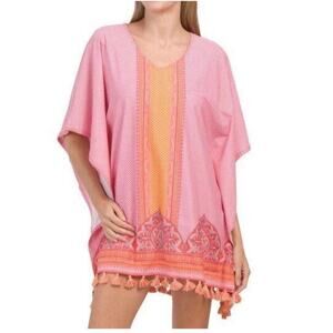 Cabana Life Swim Cover-Up Women's Size Small Medium Pink Orange Fringe Beachcore